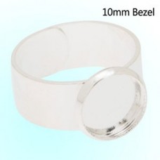 Silver Plated Brass Adj Cuff Ring with 10mm ID Bezel