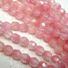 4mm Czech Firepolish Beads - Crystal/Opaque Pink