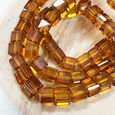 6mm Faceted Topaz Glass Cube Beads - per 16" Strand
