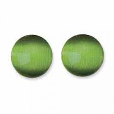 8mm Round Disk Cats Eye Beads - Green