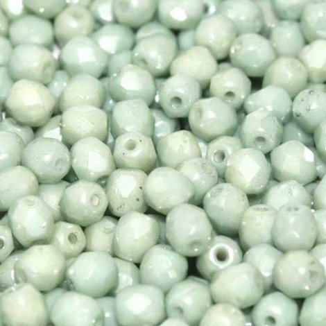 4mm Czech Firepolish Beads - Chalk White Mint Luster - Pack of 50