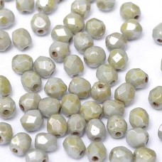 4mm Czech Firepolish Beads - Chalk White Pale Grey Luster - Pack of 50