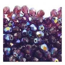 4mm Czech Fire Polished Beads - Dk Amethyst AB - Pack of 50