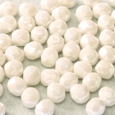 4mm Czech Firepolish Beads - Chalk White Shimmer - Pack of 50
