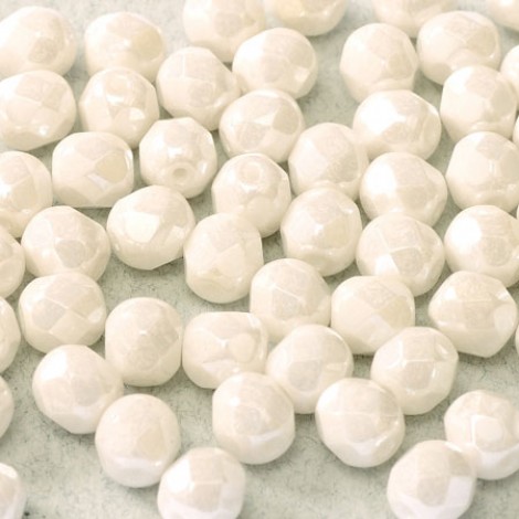 4mm Czech Firepolish Beads - Chalk White Shimmer - Pack of 50