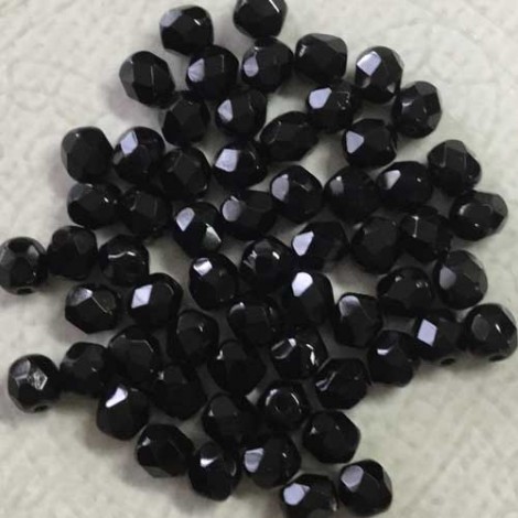 4mm Czech Fire-Polished Round Beads - Jet Black - Pack of 50