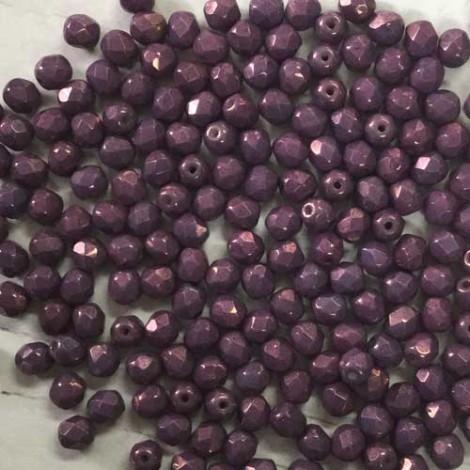 4mm Czech Firepolish Beads - Lustre Opaque Amethyst - Pack of 50