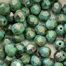 6mm Czech Firepolish Beads - Turquoise Bronze Picasso - Pack of 36