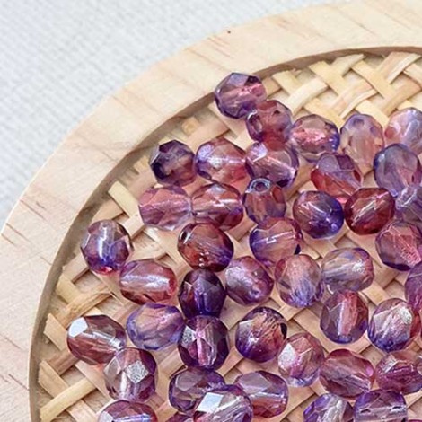 6mm Czech Firepolish Glass Beads - Dual Coat Amethyst-Fuchsia - Pack of 20