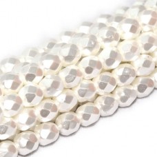 4mm Czech Firepolish Beads - Metallic Bright White