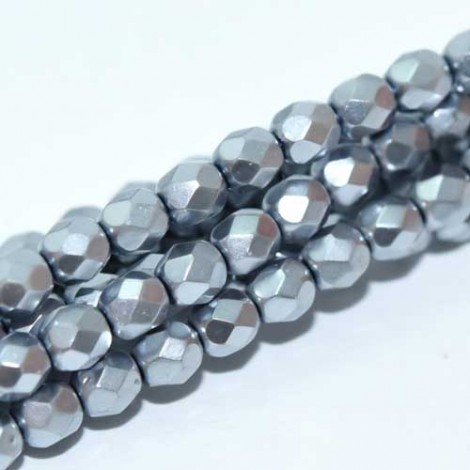 4mm Czech Firepolish Beads - Metallic Light Grey- Pack of 50
