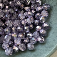 8mm Violet Czech Fire Polish Round Beads - Pack of 20