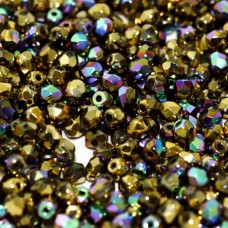 4mm Czech Firepolish Beads - Crystal Glittery Amber - Pack of 50
