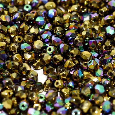 4mm Czech Firepolish Beads - Crystal Glittery Amber - Pack of 50