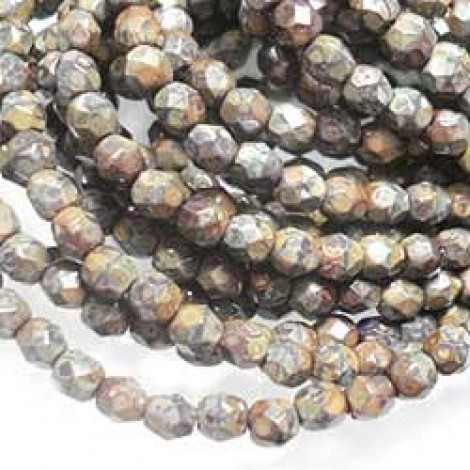 4mm Cz Firepolish Beads - Full-Coat Picasso Goldenrod