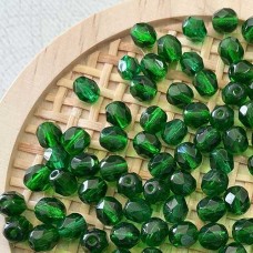 6mm Czech Firepolish Beads - Green Emerald - Pack of 20