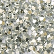 6mm Czech Firepolish Glass Beads - Crystal Full Labrador (Silver) - Pack of 20