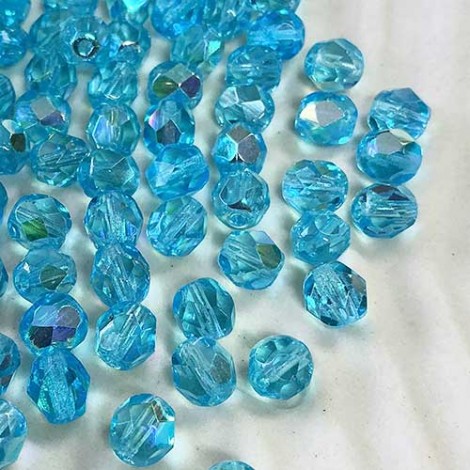 6mm Czech Firepolish Beads - Aqua AB - Pack of 20