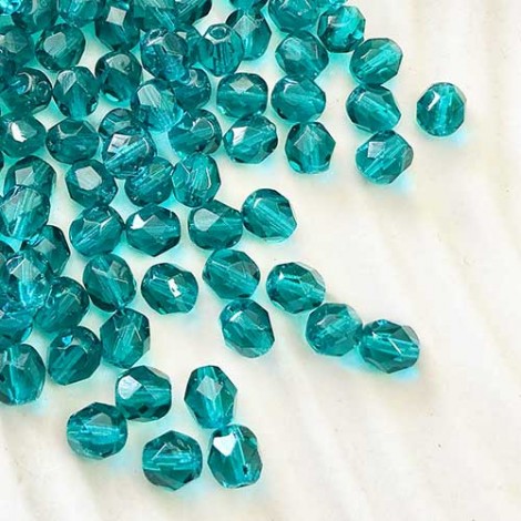 6mm Czech Firepolish Beads - Viridian - Pack of 20
