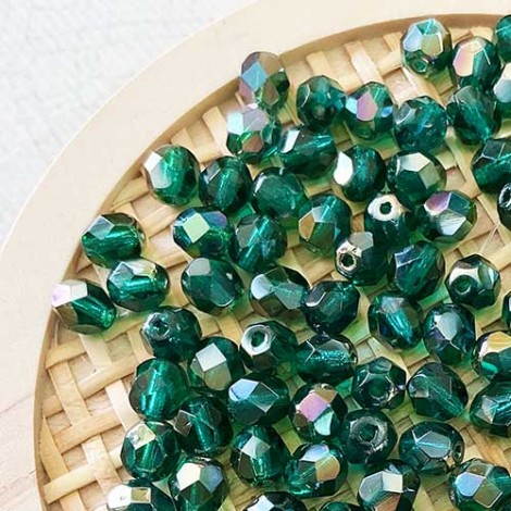 6mm Czech Firepolish Beads - Viridian Celsian - Pack of 20