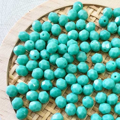 6mm Czech Firepolish Round Beads - Opaque Turquoise - Pack of 20