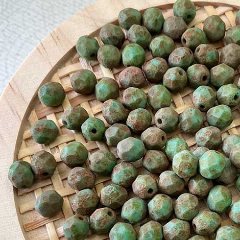 6mm Czech Firepolish Beads - Stone Picasso-Turquoise - Pack of 20