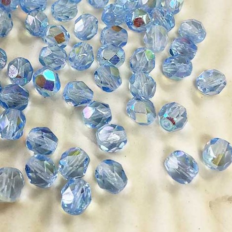 6mm Czech Firepolish Beads - Lt Sapphire AB - Pack of 20