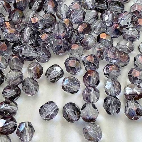 6mm Czech Glass Fire Polished Beads - Copper Amethyst 1/2 coat - Pack of 20