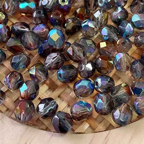 6mm Czech Firepolish Beads - Luster Blue/Crystal AB - Pack of 20