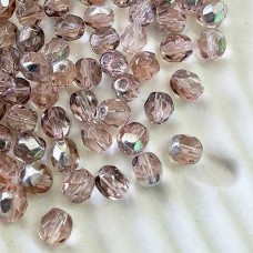 6mm Pink-Silver Czech Fire Polished Beads - Pack of 20