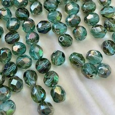 6mm Czech Fire Polish Glass Beads - Aquamarine Celsian - Pack of 20