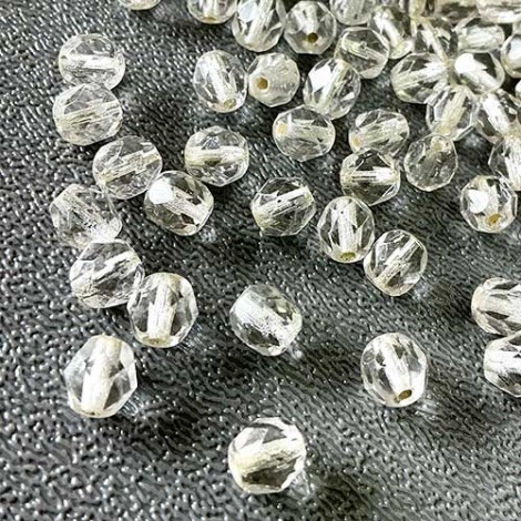 6mm Crystal-Silver Lined Czech Glass Fire-Polished Beads - Pack of 20