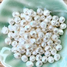 4mm Czech Firepolish Beads - Metallic Off White - Pack of 50