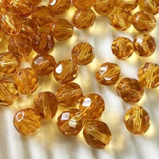 8mm Czech Fire Polished Round Beads - Topaz - Pack of 20