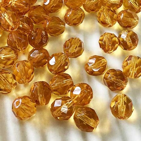 8mm Czech Fire Polished Round Beads - Topaz - Pack of 20