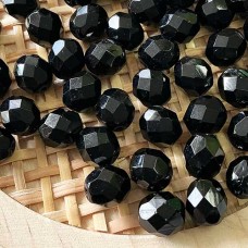 8mm Czech Fire-Polish Beads - Jet Black - Pack of 20
