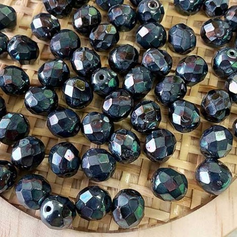 8mm Czech Firepolish Beads - Nebula Jet - Pack of 20