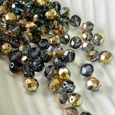 8mm Aurum Czech Fire Polished Round Glass Beads  - Pack of 20