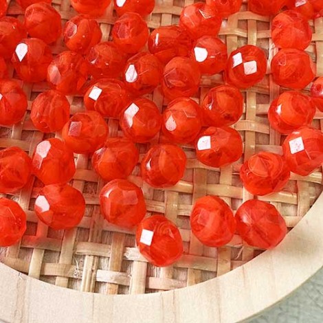 8mm Czech Firepolish Beads - Opal Siam Ruby- Pack of 20