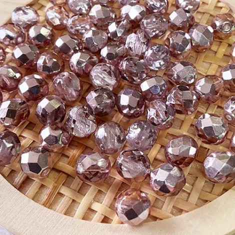8mm Czech Firepolish Beads - Metallic Lt Lavender - Pack of 20