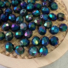 8mm Czech Firepolish Round Beads - Jet Double Sided AB  - Pack of 10