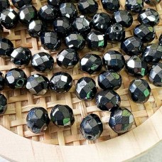 8mm Hematite Czech Glass Fire Polished Round Beads - Pack of 20