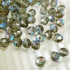 8mm Czech Firepolish Round Beads - Black Diamond AB  - Pack of 20