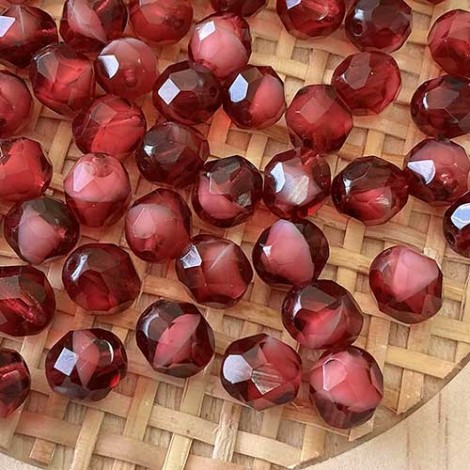 8mm Czech Firepolish Beads - Pearl-Fuchsia - Pack of 10