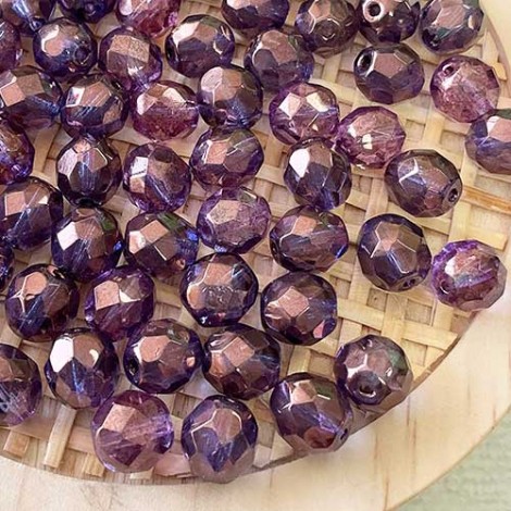 8mm Lumi Amethyst Czech Fire Polished Beads - Pack of 20