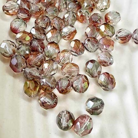 8mm Czech Firepolish Beads - Pink/Crystal Luster - Pack of 20
