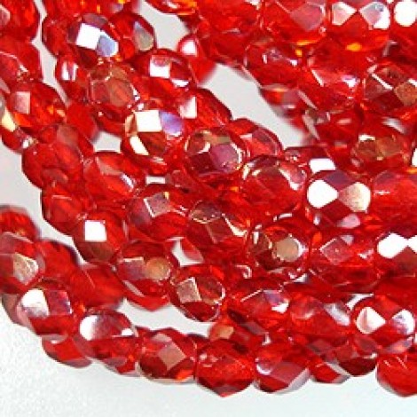 4mm Czech Firepolish Beads - Twilight Siam Ruby - Pack of 50