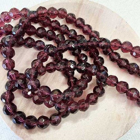 6mm Faceted Dark Amethyst Glass Beads - strand