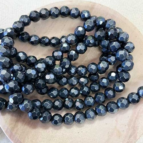 6mm Faceted Black Pearl Luster Glass Beads - Strand