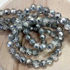 6mm Faceted Crystal Silver Plated Glass Beads - Strand